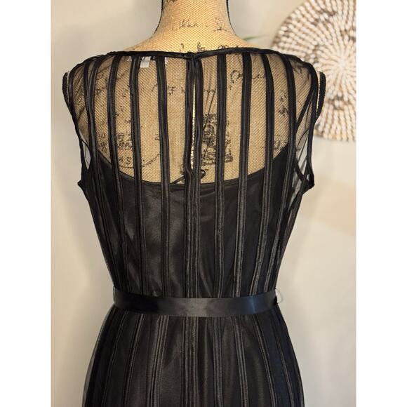 Sandra Darren Vintage Style Black Tulle Overlay Tea Length Cocktail Dress Size 8 - Picture 6 of 8